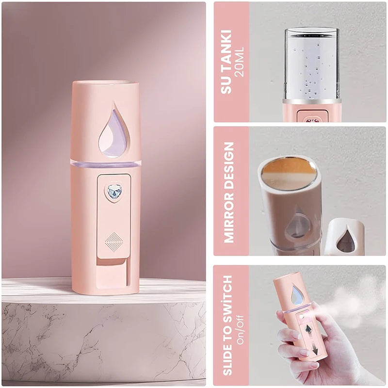 20ml Nano Facial Sprayer Portable USB Rechargeable Handheld Face Steamer  Air Humidifier SPA Moisturizing Hydrating Skin Care