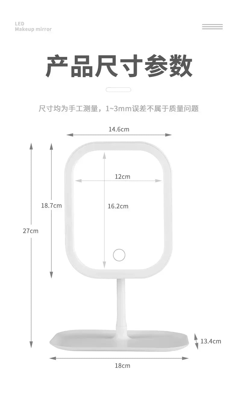 LED Makeup Mirror, Touch Control 3 Light Modes, Rechargeable Portable Vanity Mirror with Stand & Foldable Design
