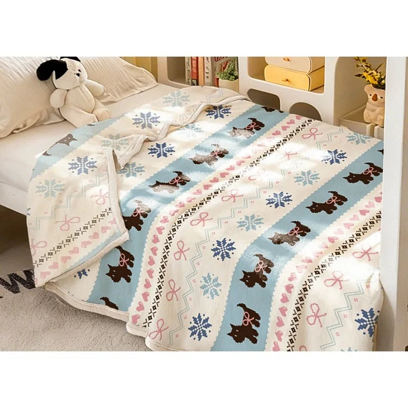 Cute Cartoon Animal Print Flannel Throw Blanket Soft Lightweight Multi Purpose Cover All Season Portable Blanket