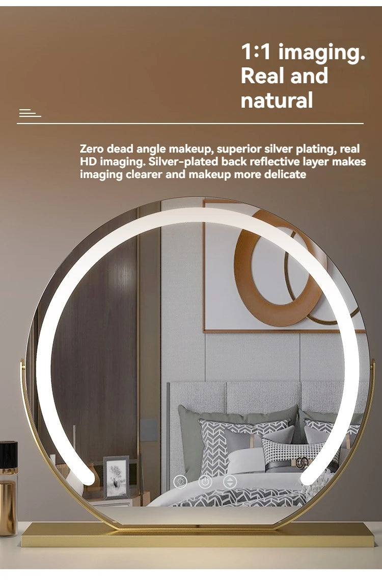 LED Half-Circular Lighted Makeup Mirror with Rotatable Touch Control, Smart Desktop Vanity Light