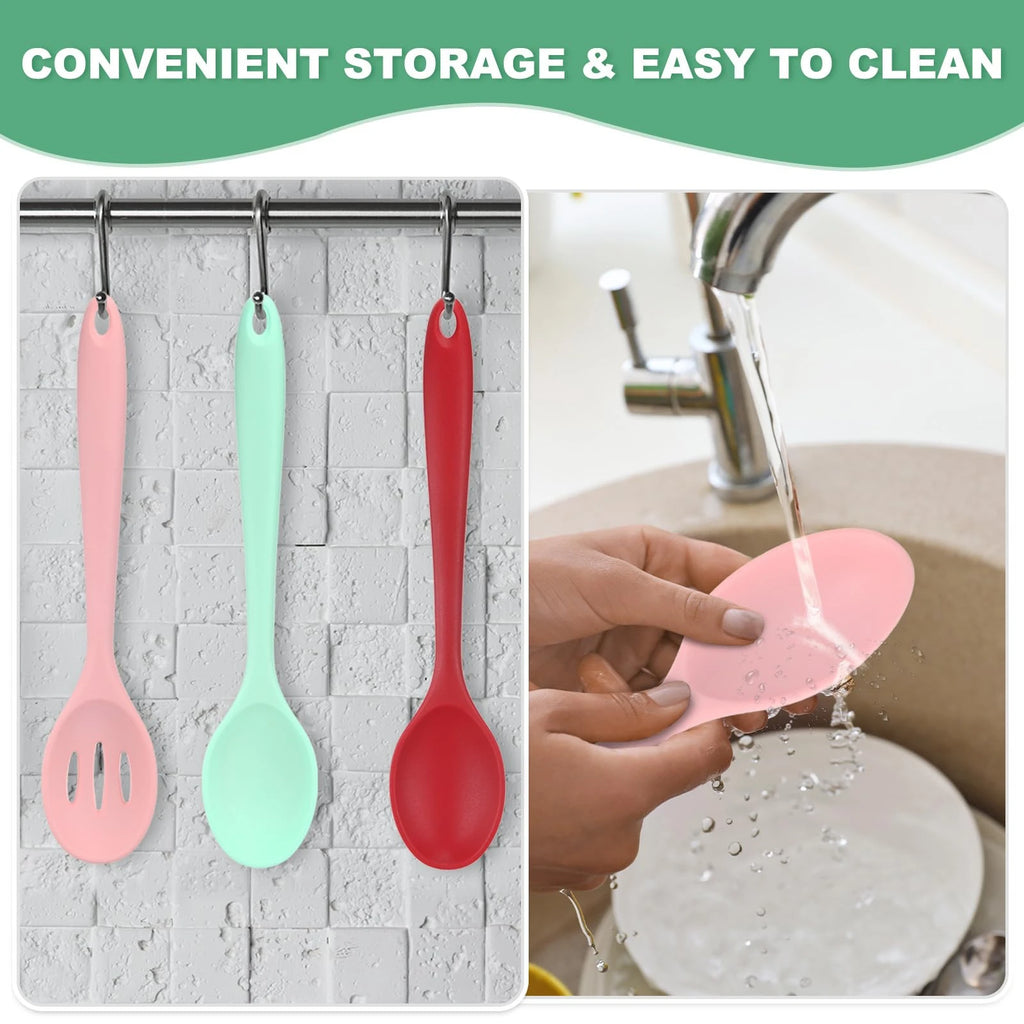 Silicone Cooking Spoons, Mixing Nonstick Slotted and Solid Serving Spoons, Heat Resistant Utensils for Kitchen/Cooking/Baking