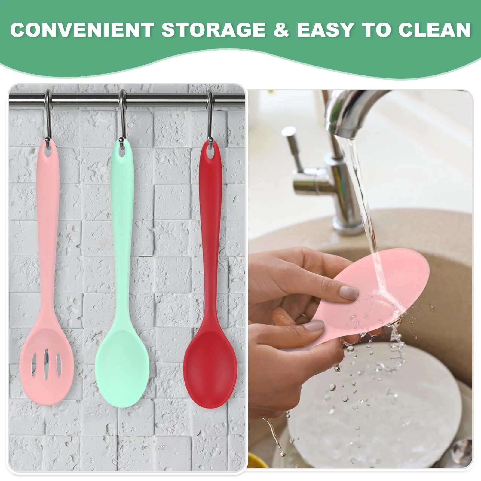 Silicone Cooking Spoons, Mixing Nonstick Slotted and Solid Serving Spoons, Heat Resistant Utensils for Kitchen/Cooking/Baking