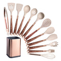 Silicone Cooking Utensils Set Kitchen Heat Resistant Rose Gold-Plated Handle Non-Stick Spatula, Spoon, Quality Gift, 5-13 Pcs