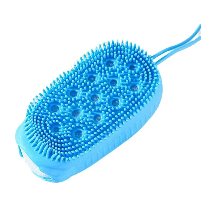 Double Side Silicone Bubble Bath Body Brush with Soap Storage Sponge Massage Scalp Scrubber Skin Clean Exfoliating