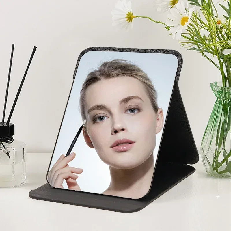 Standing Makeup Mirror Folding Makeup Mirror High-quality Portable Desktop Makeup Mirror Single-side Creative Women Solid Color