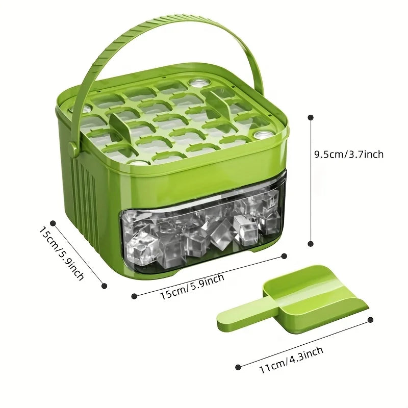 Compact Double Layer Ice Cube Tray with Lid and Bin, Pull-Out Ice Drawer with Portable Handle, Kitchen Accessories, Gadgets