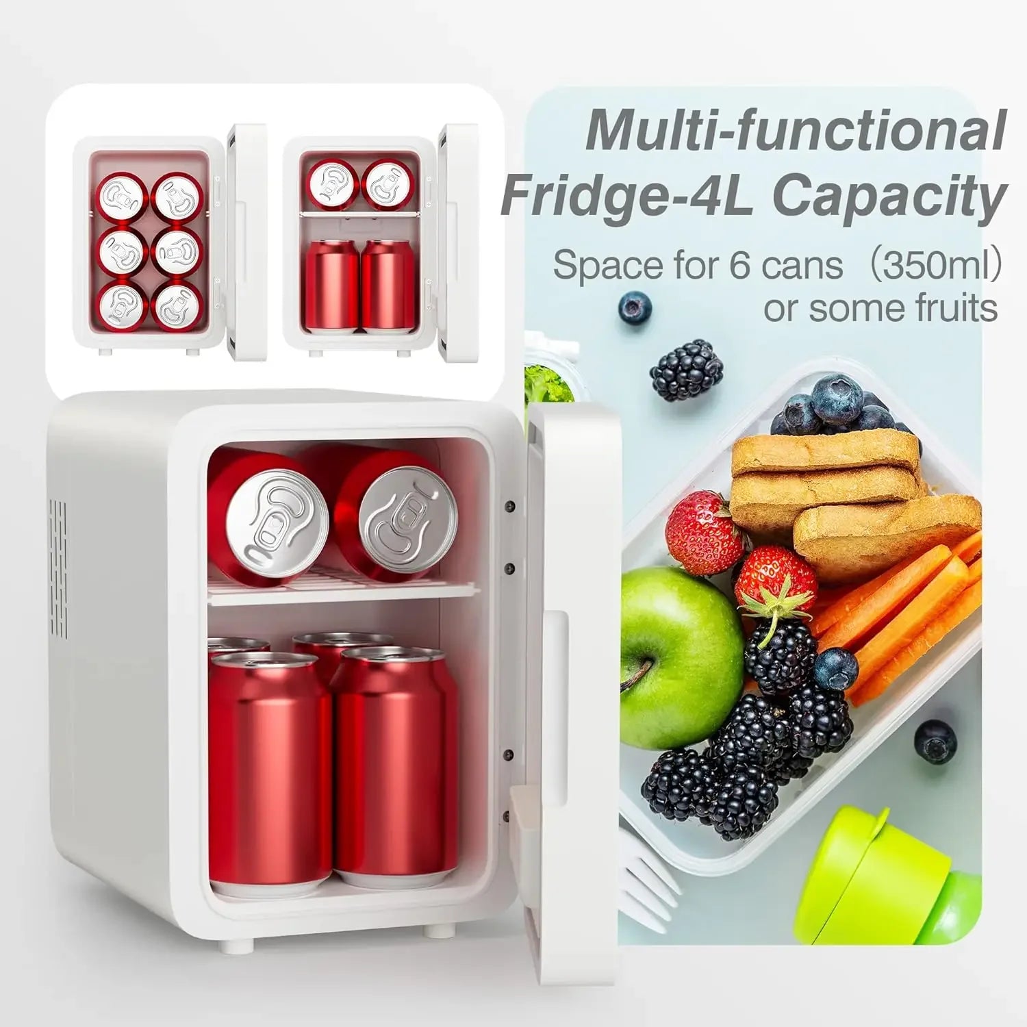 Skincare Fridge with Dimmable LED Light Mirror, 4L Makeup Mini Fridge for Bedroom, Car