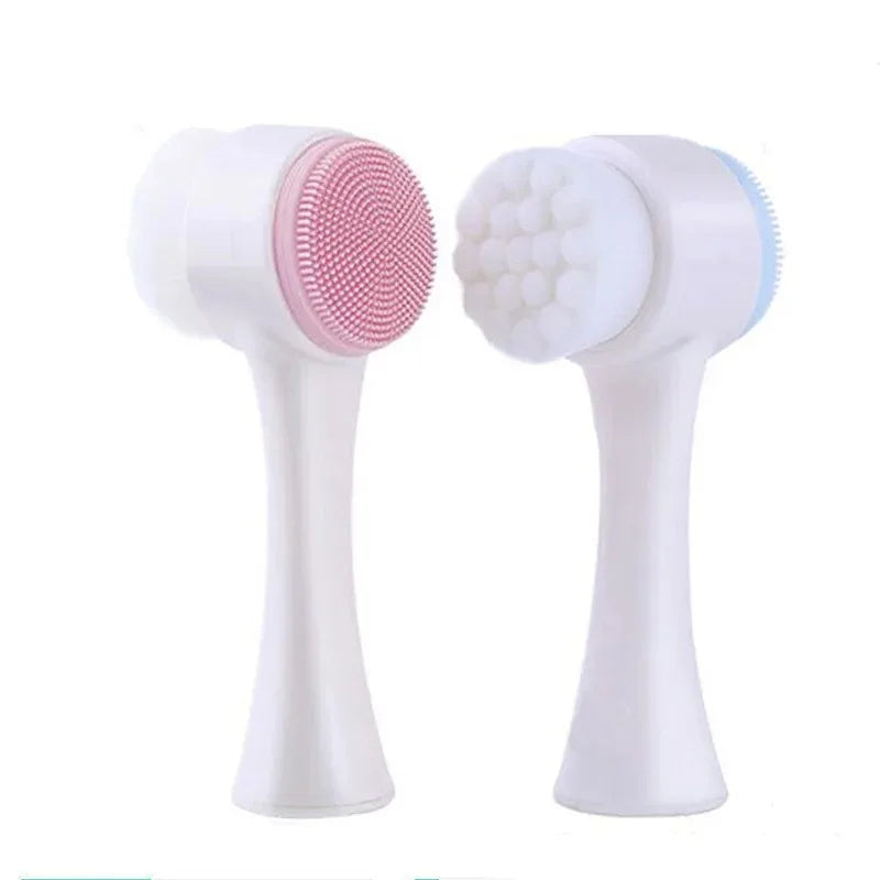 Double Sided Facial Cleansing Brush Manual Face Wash Brush Soft Bristles Silicone Exfoliator Deep Pore Cleaning Blackhead Remove
