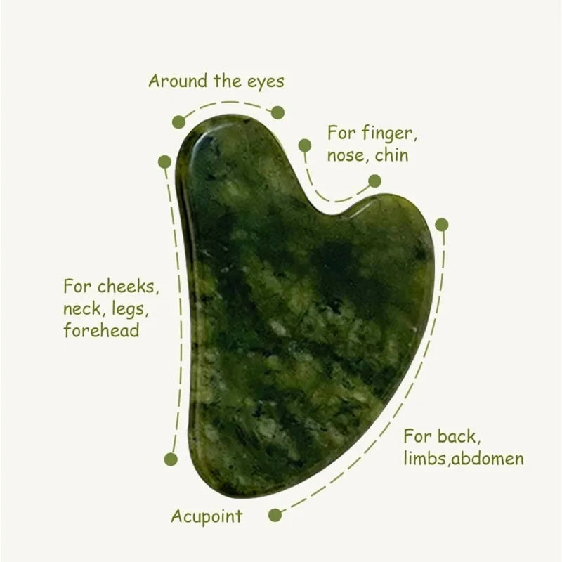 US Shipping Gua Sha Tool Natural Jade Stone Dark Green Facial Massage Skincare