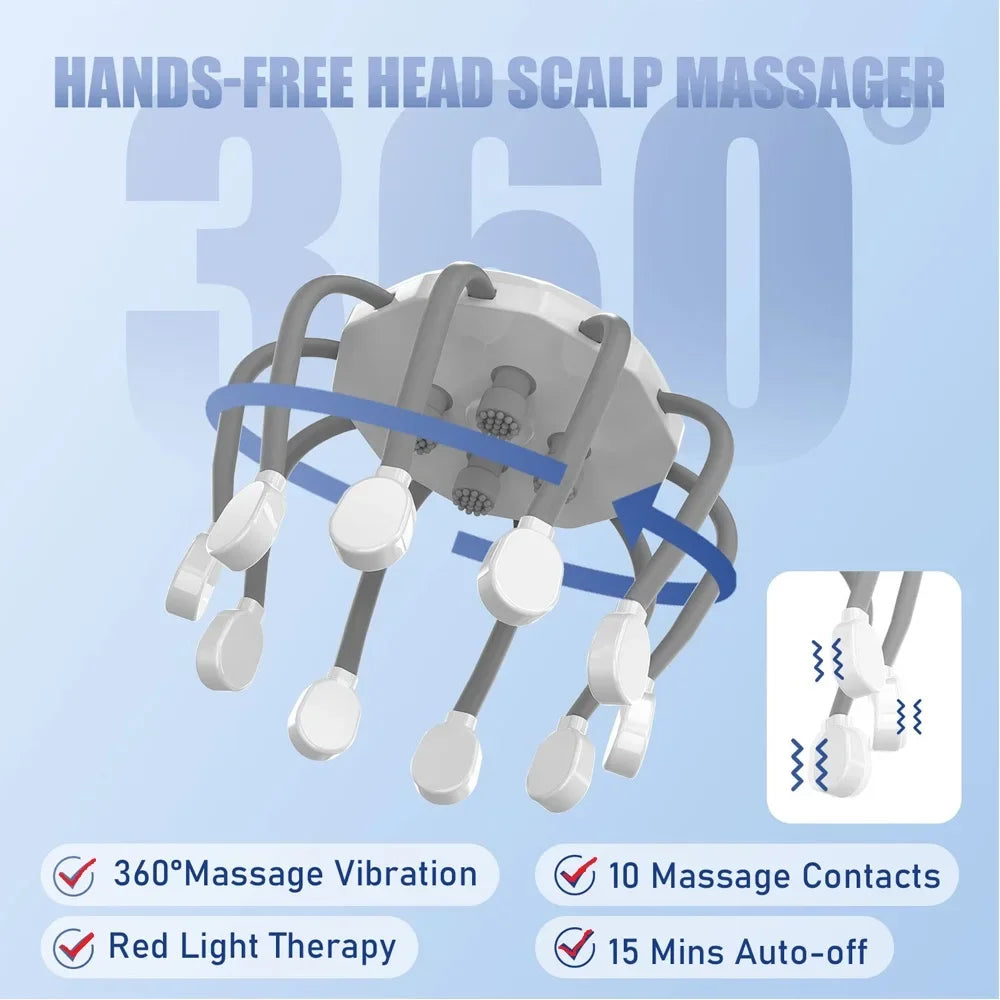 Electric Scalp Massager Head Massager Red Light Vibrator Octopus Head Scratcher For Relaxation Stress Soft Silicone