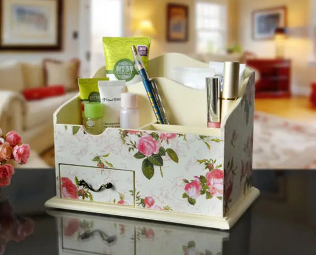 European Style Cosmetics Storage Box, Creative Painting, American Pastoral Wood Desk Finishing Box