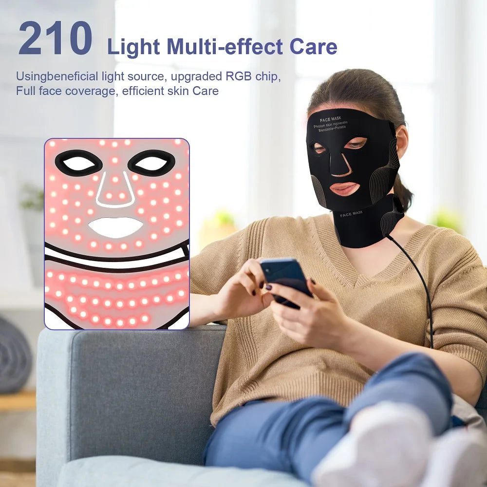 Wireless LED Face Mask with Neck 7 Colors LED Silicone Mask Photon Beauty Mask Skin Tighten Repair Skin Flexible Facial Mask