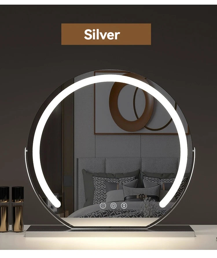 LED Half-Circular Lighted Makeup Mirror with Rotatable Touch Control, Smart Desktop Vanity Light