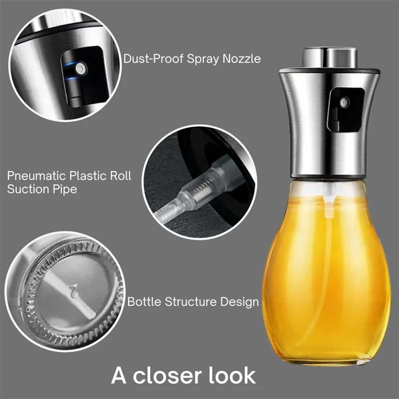 Olive Oil Sprayer for Cooking, 200ml Glass Olive Oil Sprayer, Vegetable Oil Sprayer with Funnel, Oil Sprayer, Baking, Frying, BB