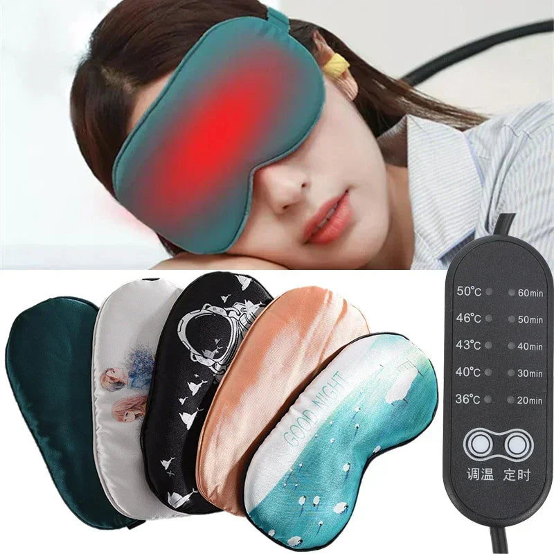USB Heated Eye Mask Silk Sleeping Mask for Eyes Heating Eye Cover Travel Eyeshade Blindfold Warming Eye Masks