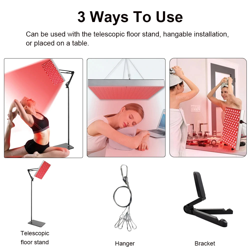 LED Red Light Therapy Lamp 660nm 850nm Beauty Skin Care 225 LED Red Light Panel with Stand Hanger Infrared Lamp For Face Body