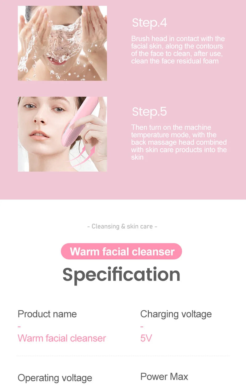 Sonic Facial Cleansing Brush Red Blue Light Electric Facial Cleanser Wash Machine Skin Pore Cleaner Mini Beauty Massager Brush