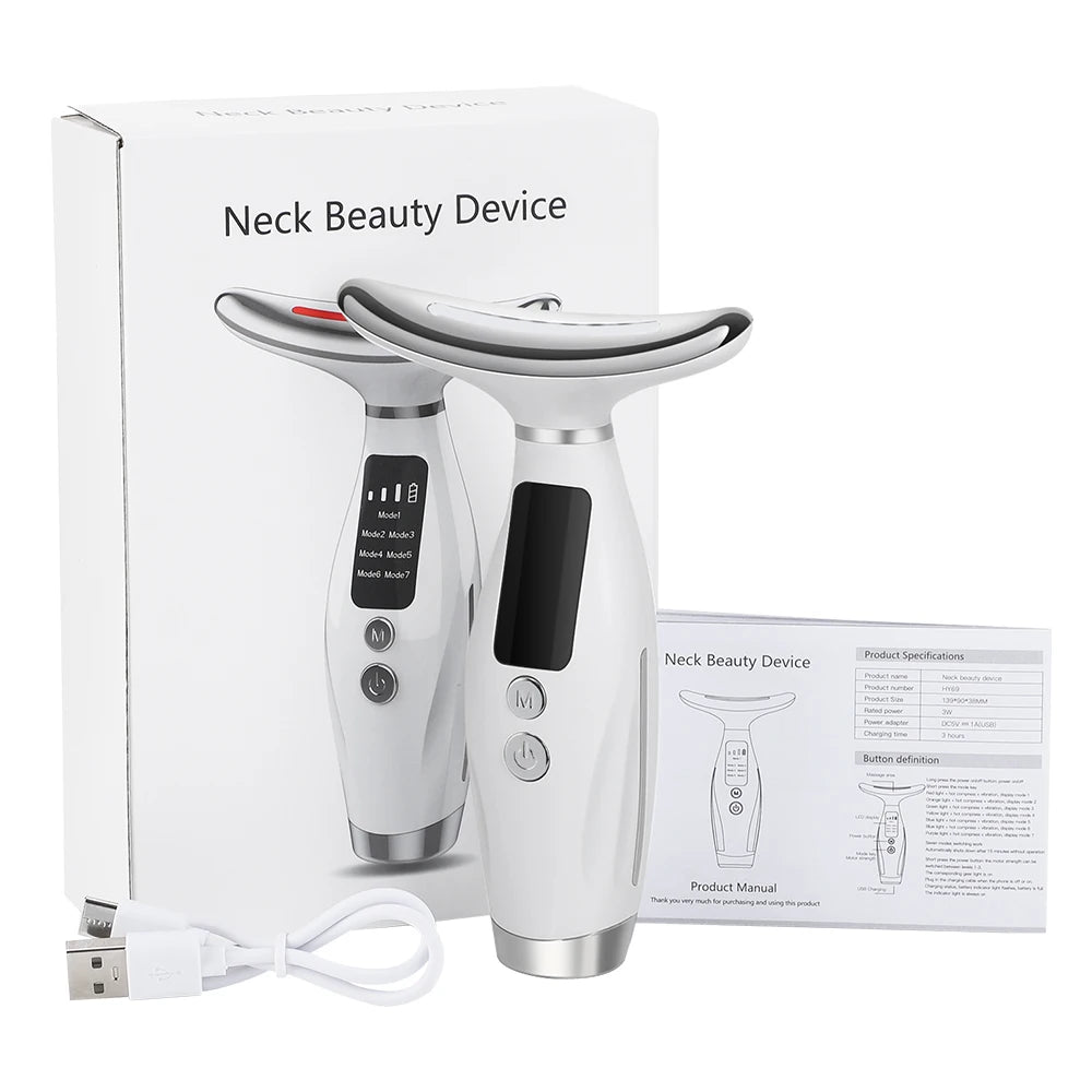 7 Colors LED Lights Face Neck Beauty Device Vibration Massage Improve Neck Lines Home Use Face Lifting Machine