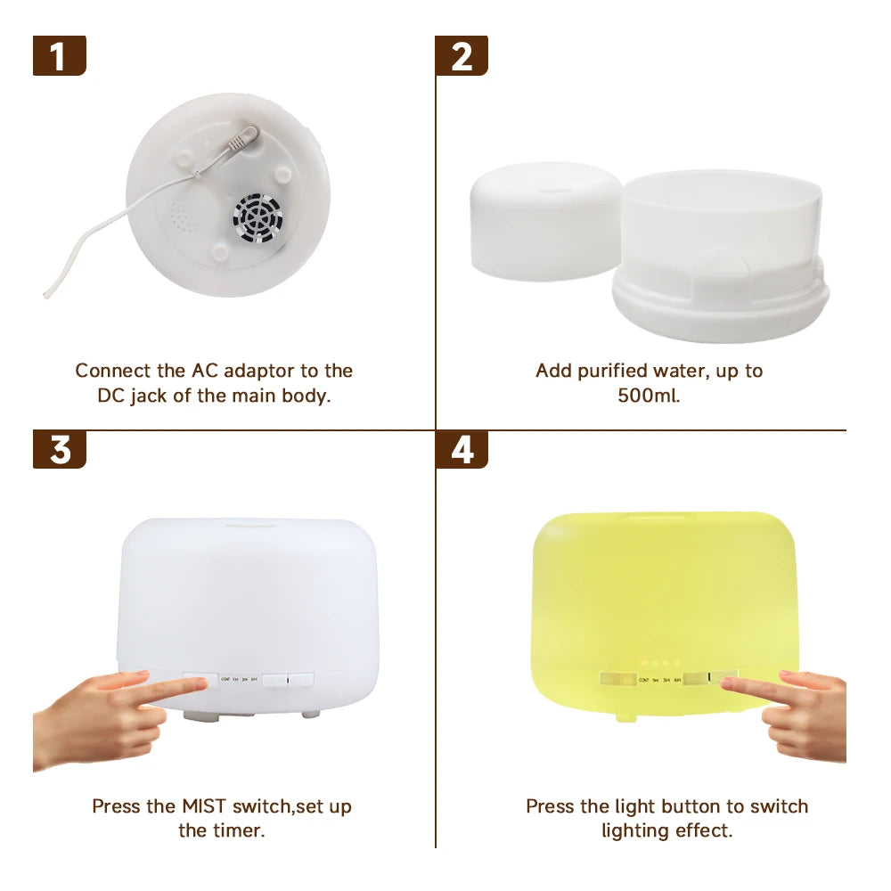 Air Humidifier Essential oil Diffuser 500ML Ultrasonic Cool Mist Maker Fogger USB Humidifier LED Lamp Aroma Diffuser with Light