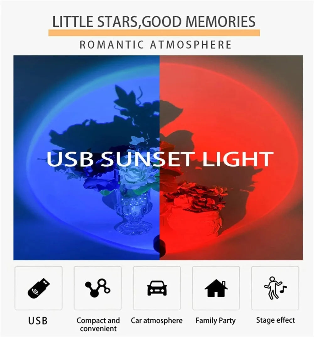 Sunset Projector Night Light USB Powered Ambient Lamp for Bedroom Living Room Home Decor Relaxing Mood Lighting Wall Decor