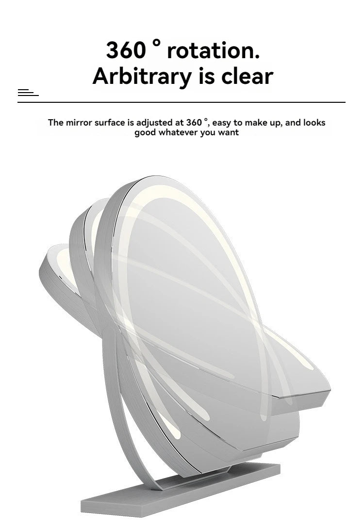 LED Half-Circular Lighted Makeup Mirror with Rotatable Touch Control, Smart Desktop Vanity Light