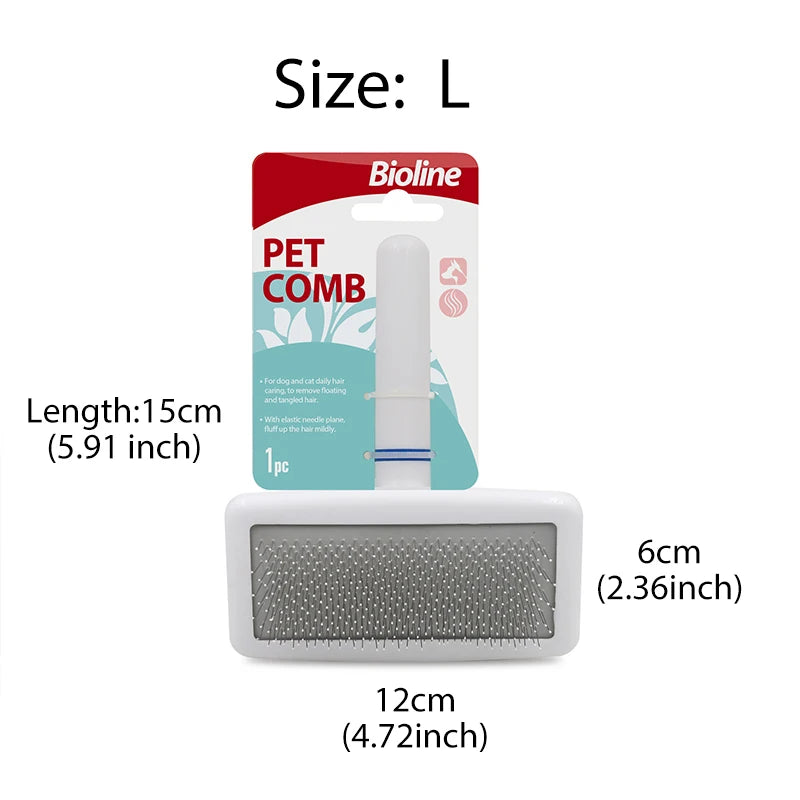 Bioline Self Cleaning Slicker Brush Dog Cat Bunny Pet Grooming Shedding Brush Easy to Remove Loose Undercoat Pet Massaging Tool