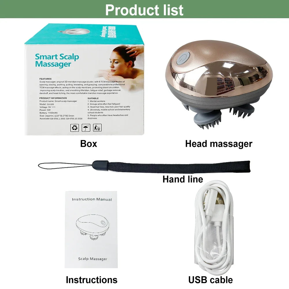 6 Modes Electric Scalp Massager Silicone Kneading Vibration Head Massager with Rechargeable Portable Hair Growth Massage Device