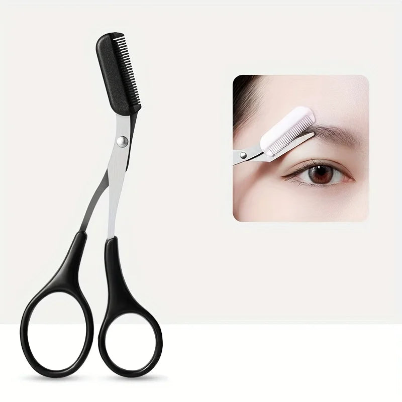 1/2pcs Stainless Steel Built-in Comb Eyebrow Scissors Pink Handle Precision Beauty Tool,Durable Metal Structure, Eyebrow Trimmer