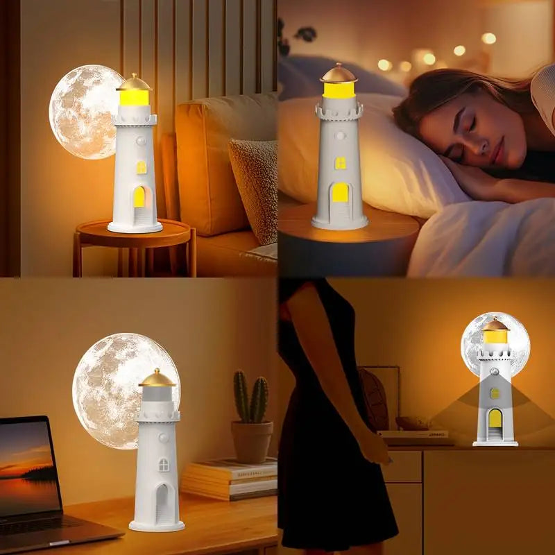 Moonlight Projection Lamp, LED Night Lamp Lighthouse, Motion Sensor Moon Lamp Projector Night Light, Bedside Lamp Dimming, USB R