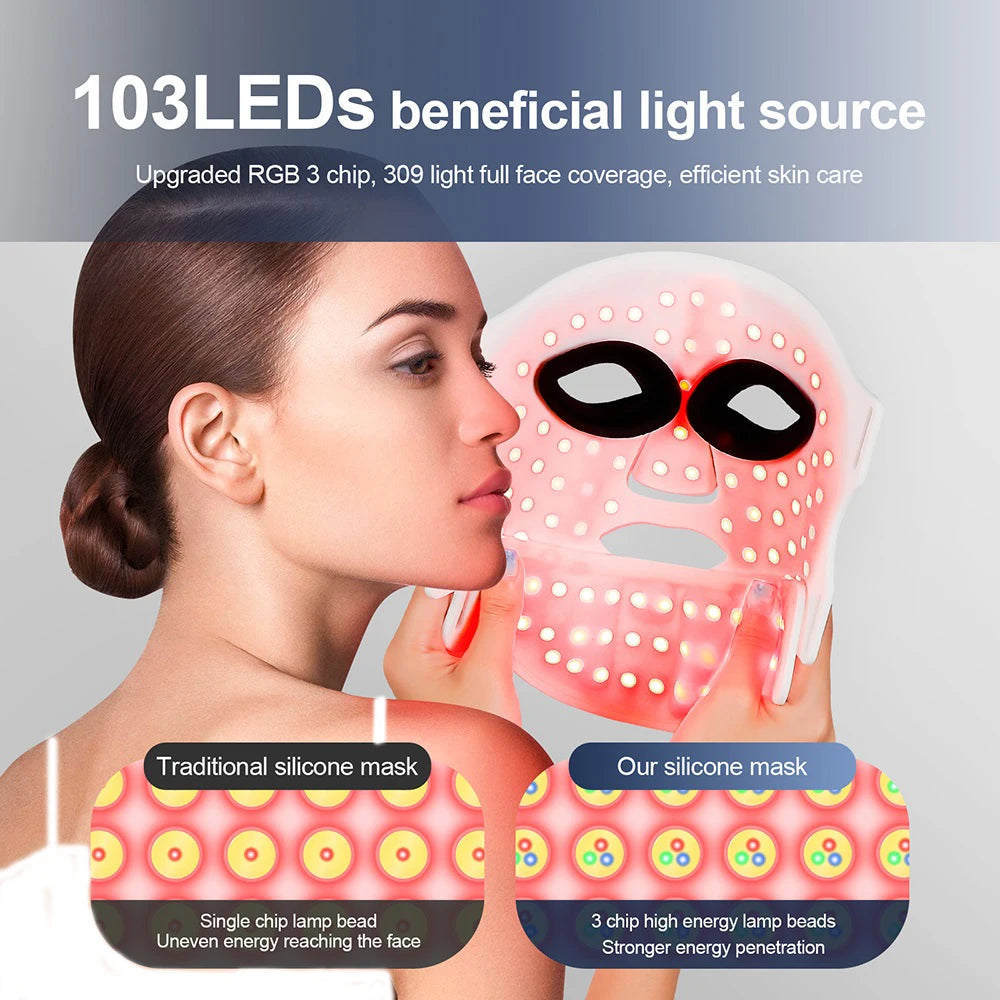 Wireless LED Face Mask with Neck 7 Colors LED Silicone Mask Photon Beauty Mask Skin Tighten Repair Skin Flexible Facial Mask