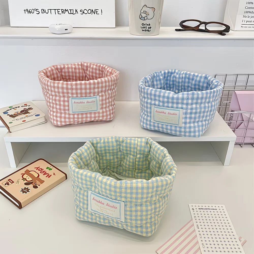 Grid Heart-Shaped Pattern Storage Baskets, Foldable Open Bucket-Shaped Storage Baskets, Multi-Scenario Storage Baskets