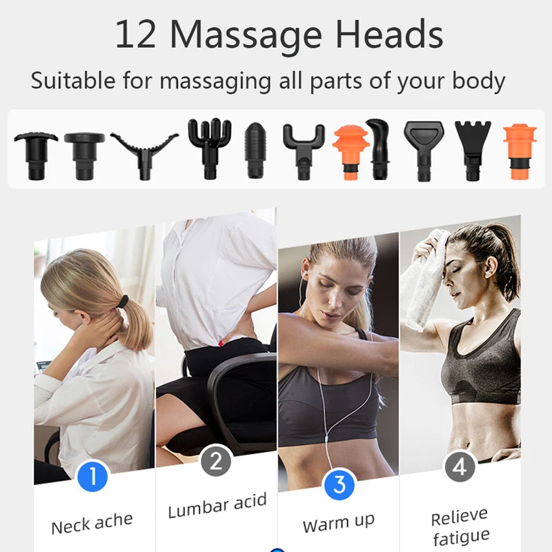 Professional Massage Guns12 Heads Smart Massage Gun For Body Neck Back Electric Handheld Fascia Gun Muscle Relaxation Massager