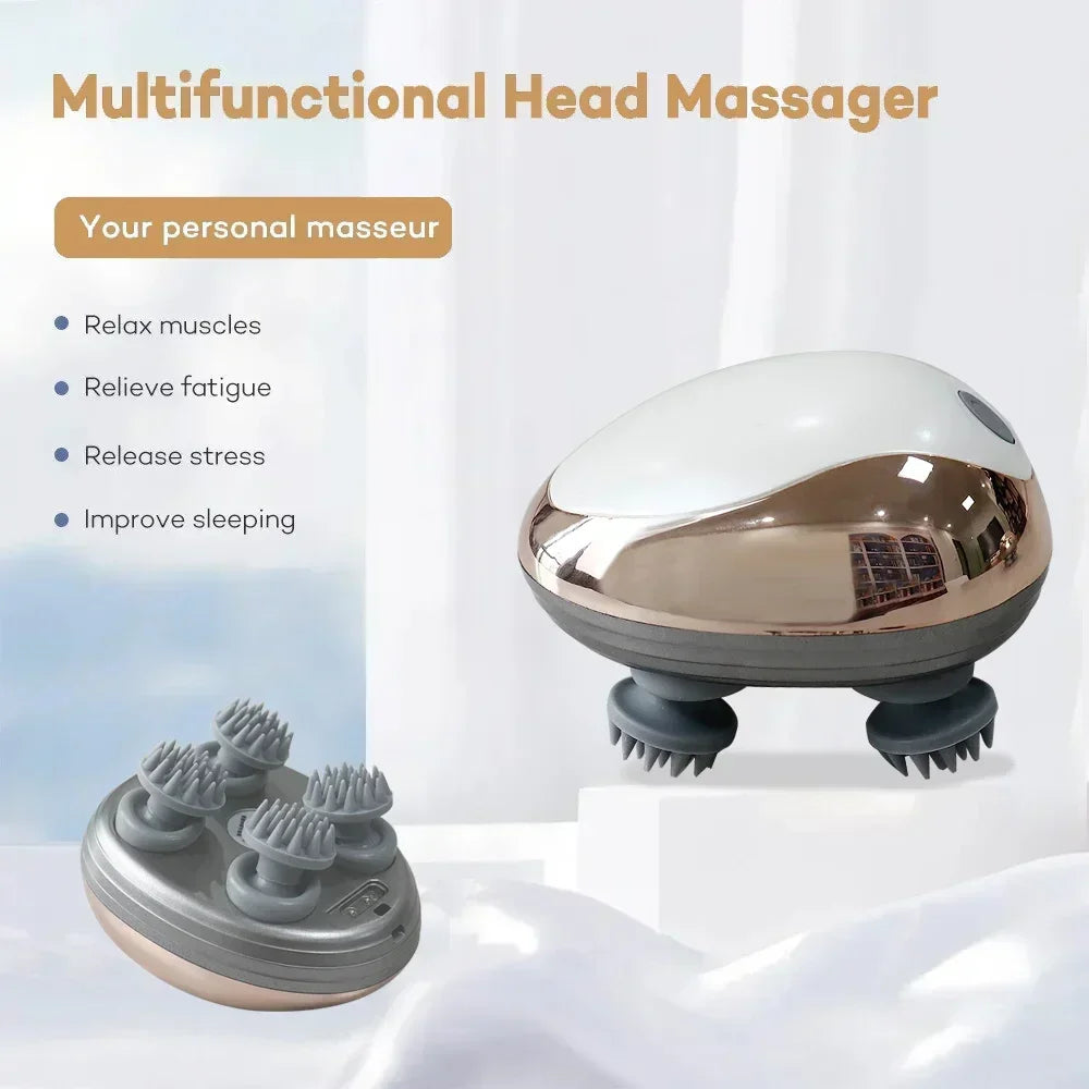 6 Modes Electric Scalp Massager Silicone Kneading Vibration Head Massager with Rechargeable Portable Hair Growth Massage Device