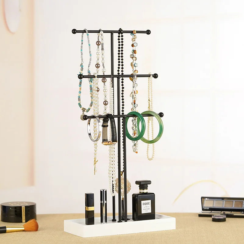 Jewelry Organizer Stand Necklace Holder Organizer, 3-Tier Earrings Organizer Bracelet Storage Display & Velvet Ring Tray