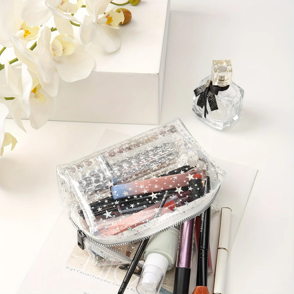 Chic Transparent Star PVC Makeup Bag - Waterproof, Large Capacity, Portable Cosmetic Organizer