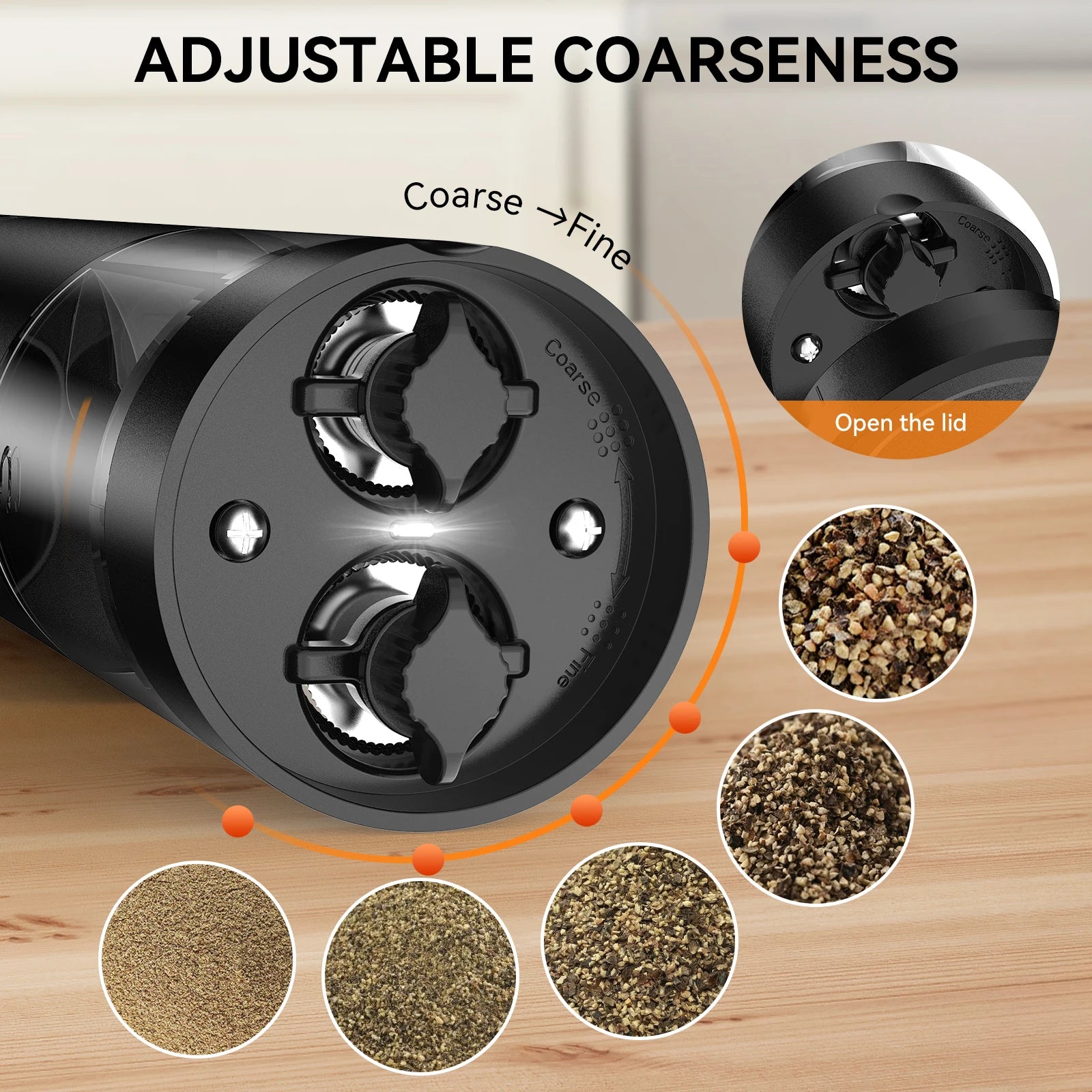 Electric Salt and Pepper Grinder Set 2 in 1 Rechargeable Type C Automatic Spice Mill Adjustable Coarseness LED Light One Touch
