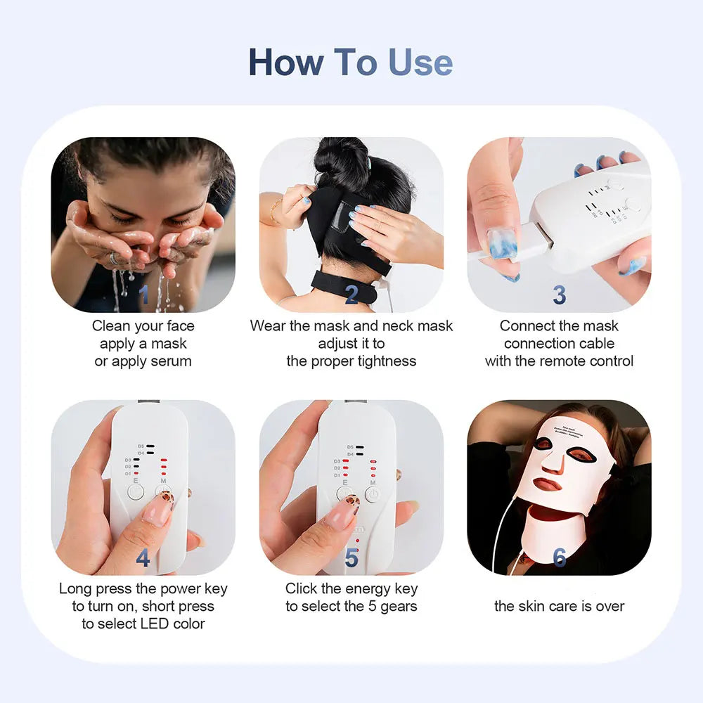Wireless LED Face Mask with Neck 7 Colors LED Silicone Mask Photon Beauty Mask Skin Tighten Repair Skin Flexible Facial Mask