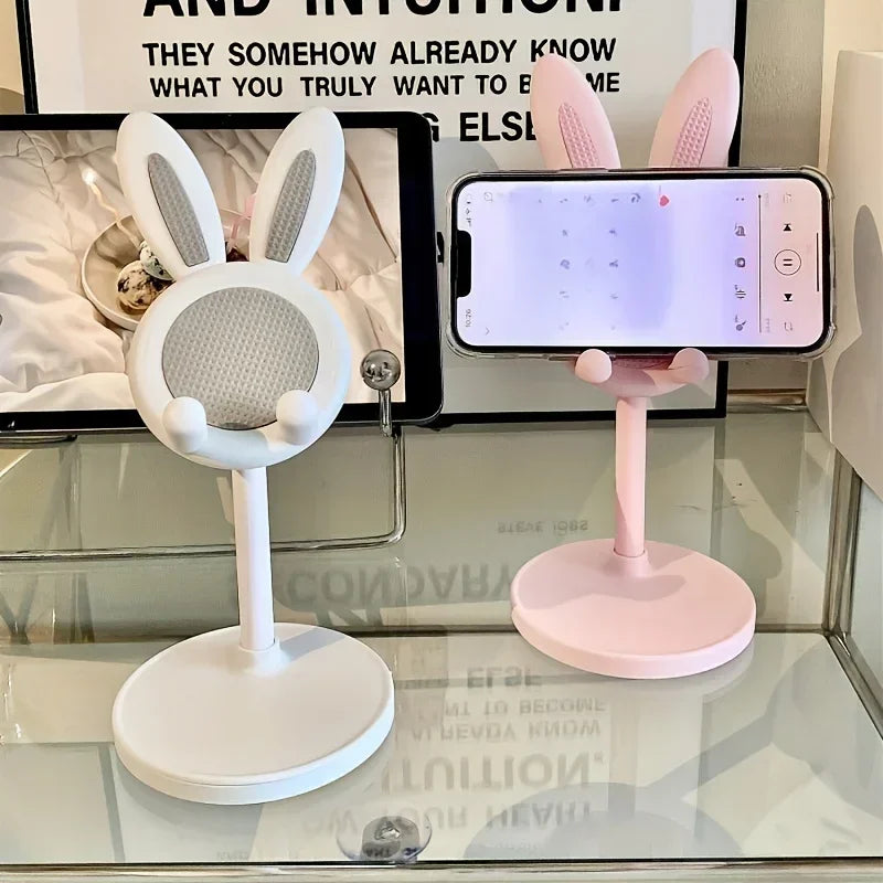 Cute Rabbit Desktop Phone Holder Can Lift and Adjust Height Cellphone Stand Lazy Bracket For iPhone IPad Samsung Xiaomi Tablet