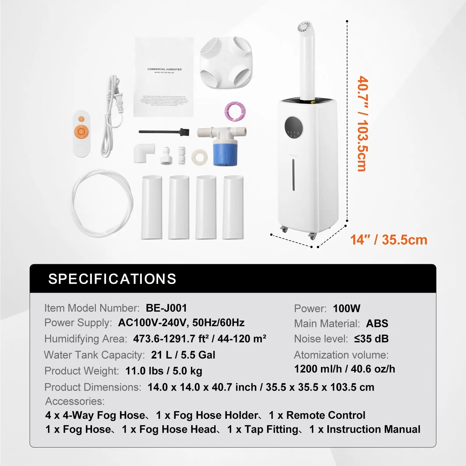 Commercial 5.5 Gal/21L 40.6 Oz/h Cool Mist Output Humidifier Top R Industrial Air Vaporizer for Large Rooms 1291.7 Sq Ft New
