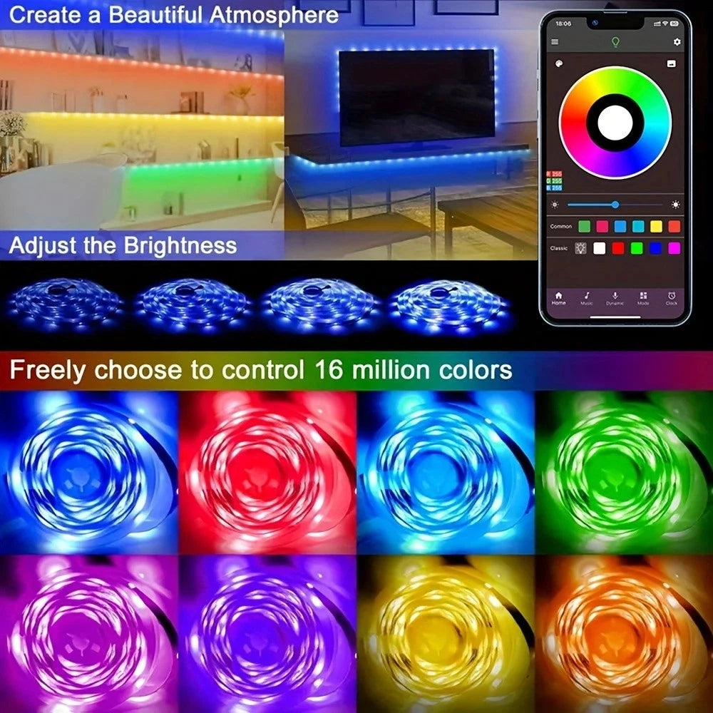DC24V Smart LED Strip Light Kit Bluetooth APP Controlled RGB Color Changing Lights 5-40M Flexible LED Tape with Power Supply
