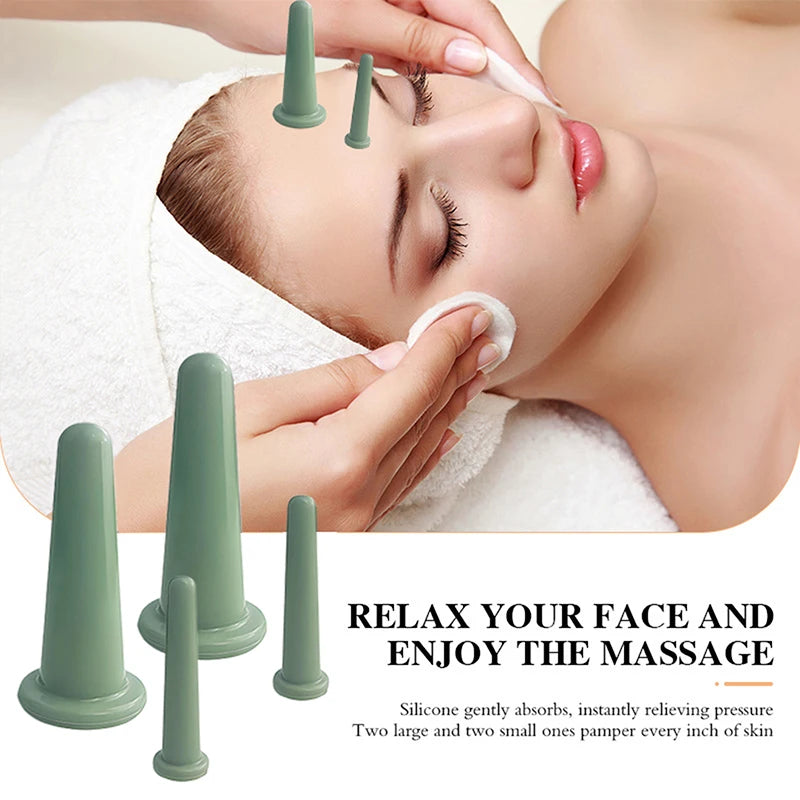 2/4PCS Silicone Vacuum Cupping Massage Jars Massage Facial Suction Cups Face Neck Lift Skin Scraping Guasha Anti Wrinkle