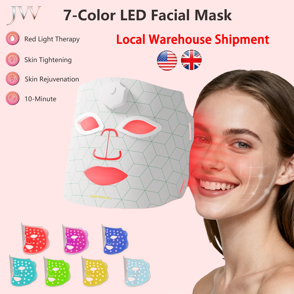 New JVV 7-Color LED Red Light Phototherapy Rejuvenation Mask LED Red Light Infrared Silicone Soft Mask Skin Care Device