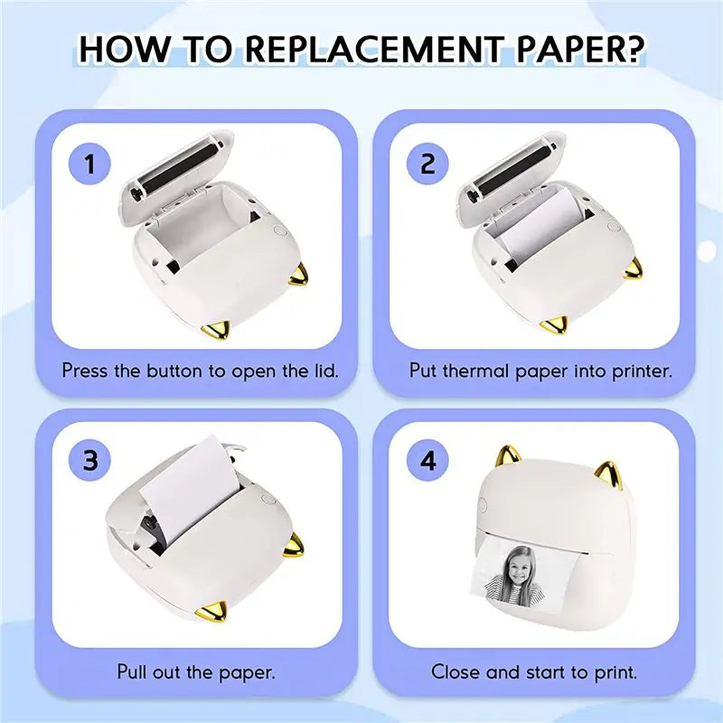 Mini Pocket Printer, Portable Thermal Printer with LED,Bluetooth Inkless Printer for Kids, Used in Home, Office, Study