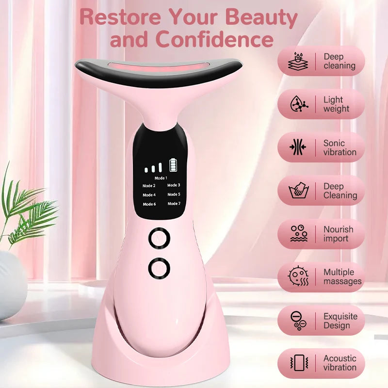 7 Colors LED Lights Face Neck Beauty Device Vibration Massage Improve Neck Lines Reduce Double Chin Neck Lifting Massager