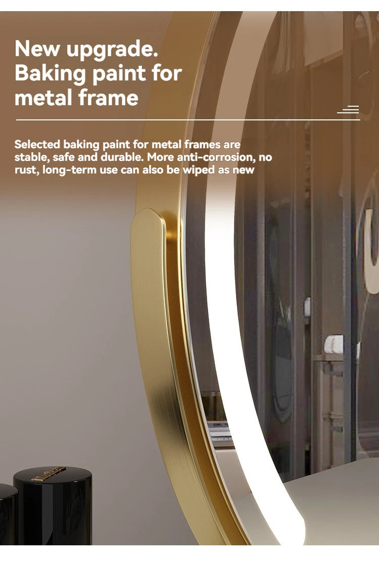 LED Half-Circular Lighted Makeup Mirror with Rotatable Touch Control, Smart Desktop Vanity Light
