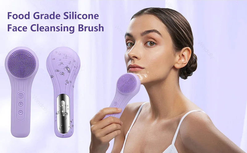 Sonic IPX7 Waterproof Facial Cleansing Brush Device Silicone Face Scrubber Exfoliator Cleaner Vibration Massager Deep Cleansing