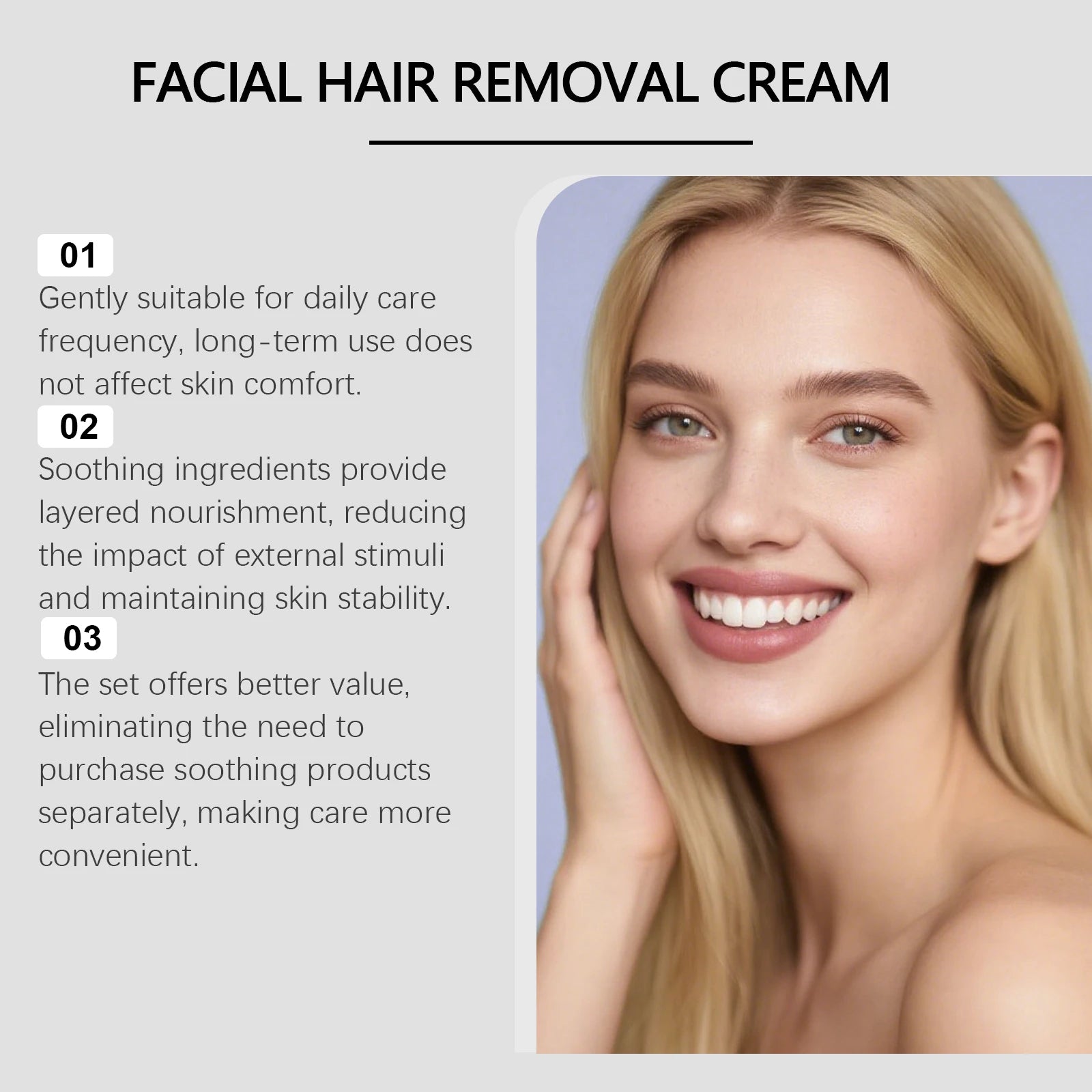 Facial Hair Removal Cream Painless Gentle Hair Remover for Face Non-Irritating Nourishing Formula Smoothing Skin Care Depilatory
