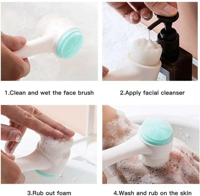 Double Sided Facial Cleansing Brush Manual Face Wash Brush Soft Bristles Silicone Exfoliator Deep Pore Cleaning Blackhead Remove