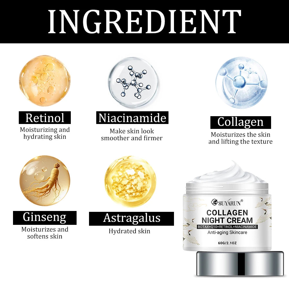 SUYARUN Night Repair Cream - Collagen Booster with Niacinamide & Ginger, Anti-Aging, Brightening & Moisturizing Face Cream.