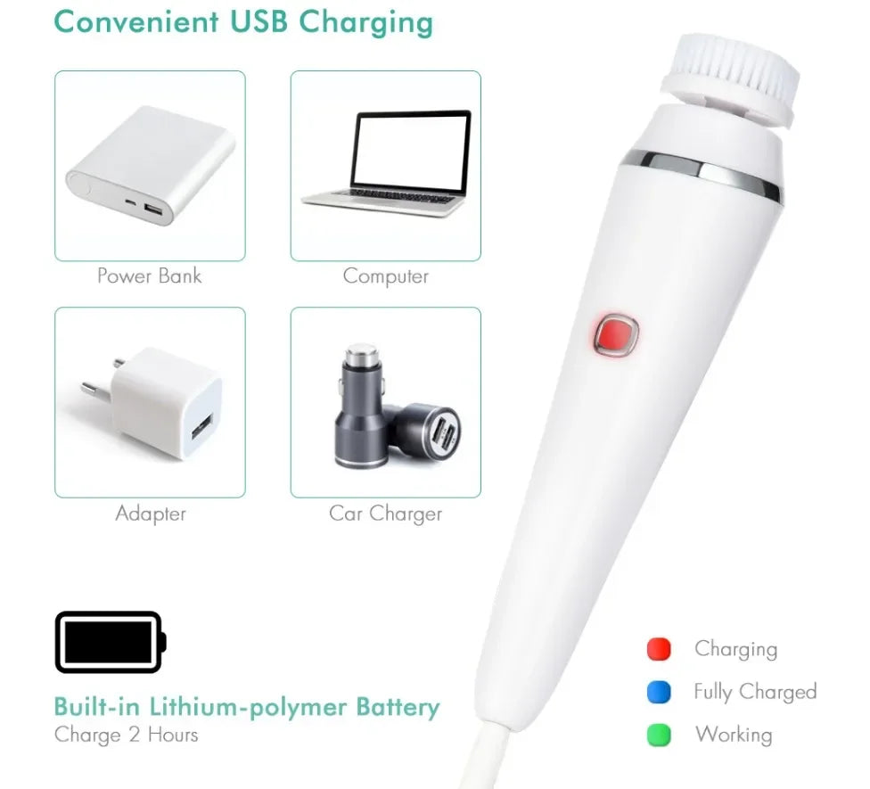 Electric Facial Cleansing Brush with 4 Face Cleaning Device 3 Modes Skincare Brush Heads Waterproof Wireless Facial Cleansing